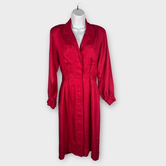 Leslie Fay Dress Womens 6 Red Button Down Vintage 80s Secretary Retro Office - Picture 1 of 10